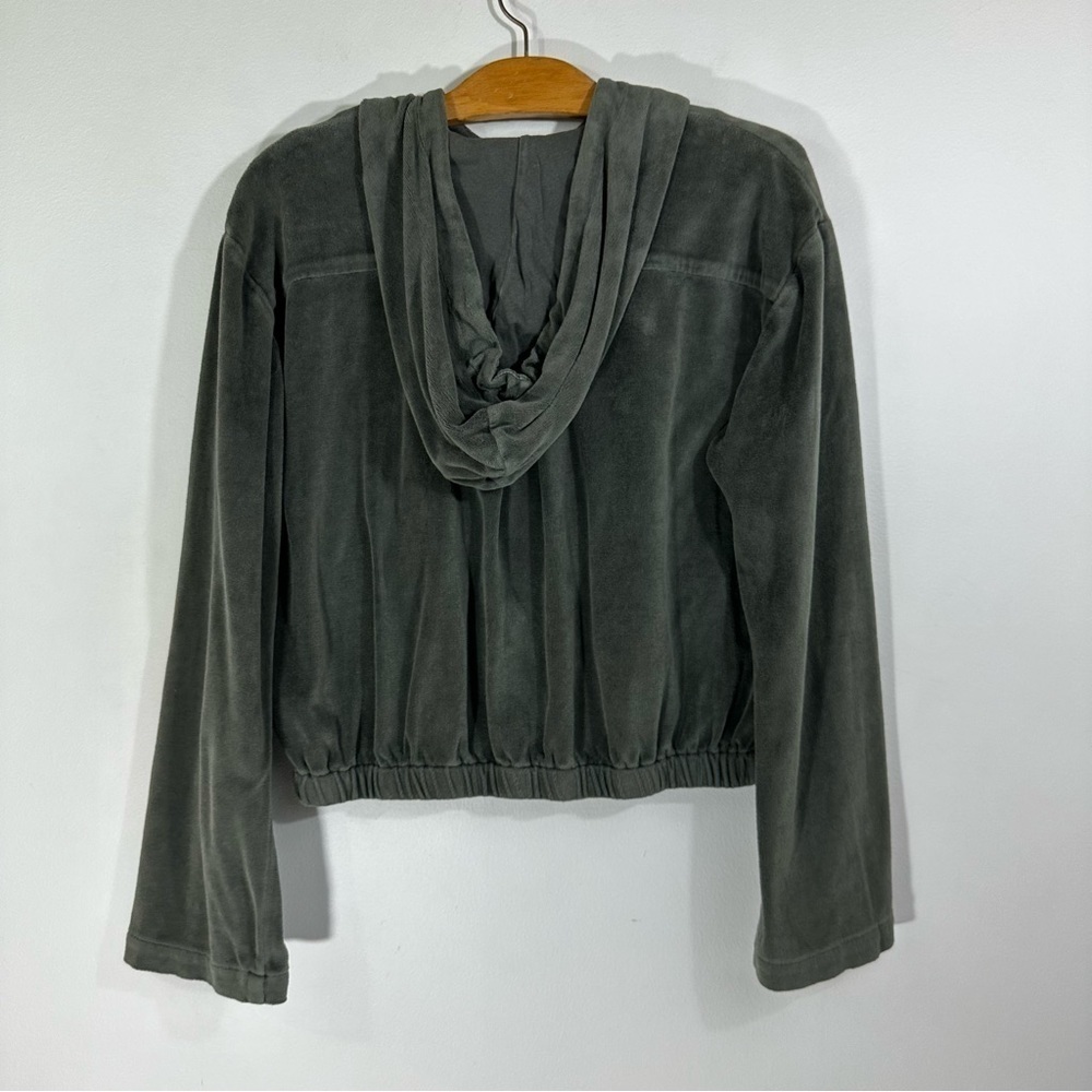 YFB Young Fabulous and Broke Gray Green Velour Velvet Pocket Zip Up Hoodie - Picture 6 of 8